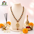 Karungali & Rudraksha Gold Cap Mala with Om Shiv Trishool Pendant | Spiritual Protection & Meditation Necklace